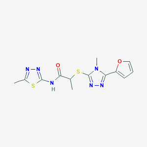 molecular formula C13H14N6O2S2 B5324427 2-{[5-(2-furyl)-4-methyl-4H-1,2,4-triazol-3-yl]thio}-N-(5-methyl-1,3,4-thiadiazol-2-yl)propanamide 