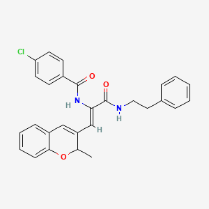 4-chloro-N-{(1Z)-1-(2-methyl-2H-chromen-3-yl)-3-oxo-3-[(2-phenylethyl)amino]prop-1-en-2-yl}benzamide