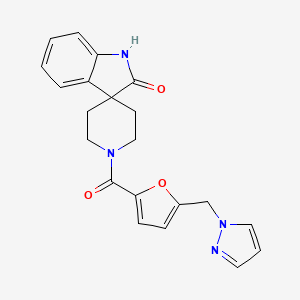 molecular formula C21H20N4O3 B5324640 1'-[5-(1H-pyrazol-1-ylmethyl)-2-furoyl]spiro[indole-3,4'-piperidin]-2(1H)-one 