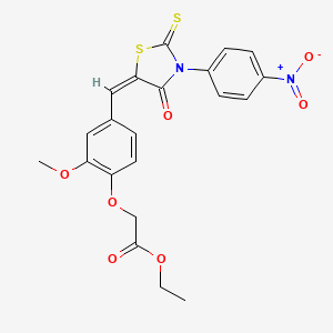 molecular formula C21H18N2O7S2 B5324915 ethyl (2-methoxy-4-{[3-(4-nitrophenyl)-4-oxo-2-thioxo-1,3-thiazolidin-5-ylidene]methyl}phenoxy)acetate 