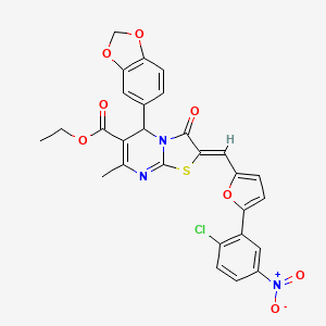 molecular formula C28H20ClN3O8S B5325366 ethyl 5-(1,3-benzodioxol-5-yl)-2-{[5-(2-chloro-5-nitrophenyl)-2-furyl]methylene}-7-methyl-3-oxo-2,3-dihydro-5H-[1,3]thiazolo[3,2-a]pyrimidine-6-carboxylate 