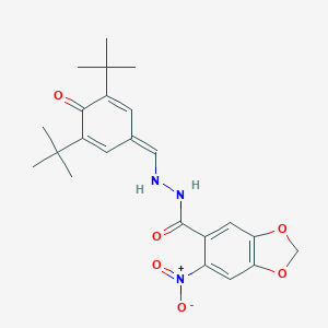 molecular formula C23H27N3O6 B532541 N'-[(3,5-ditert-butyl-4-oxocyclohexa-2,5-dien-1-ylidene)methyl]-6-nitro-1,3-benzodioxole-5-carbohydrazide 