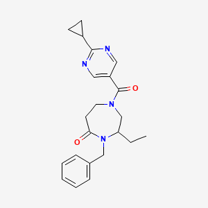 molecular formula C22H26N4O2 B5325652 4-benzyl-1-[(2-cyclopropyl-5-pyrimidinyl)carbonyl]-3-ethyl-1,4-diazepan-5-one 