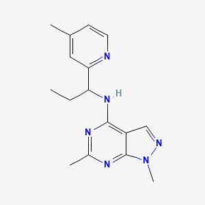 molecular formula C16H20N6 B5325741 1,6-dimethyl-N-[1-(4-methyl-2-pyridinyl)propyl]-1H-pyrazolo[3,4-d]pyrimidin-4-amine 