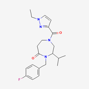 molecular formula C21H27FN4O2 B5325890 1-[(1-ethyl-1H-pyrazol-3-yl)carbonyl]-4-(4-fluorobenzyl)-3-isopropyl-1,4-diazepan-5-one 