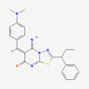 molecular formula C23H23N5OS B5326099 6-[4-(dimethylamino)benzylidene]-5-imino-2-(1-phenylpropyl)-5,6-dihydro-7H-[1,3,4]thiadiazolo[3,2-a]pyrimidin-7-one 