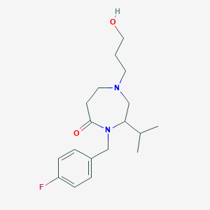 molecular formula C18H27FN2O2 B5326913 4-(4-fluorobenzyl)-1-(3-hydroxypropyl)-3-isopropyl-1,4-diazepan-5-one 