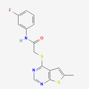 molecular formula C15H12FN3OS2 B5327395 N-(3-fluorophenyl)-2-[(6-methylthieno[2,3-d]pyrimidin-4-yl)thio]acetamide 