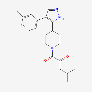 molecular formula C21H27N3O2 B5327535 4-methyl-1-{4-[4-(3-methylphenyl)-1H-pyrazol-5-yl]piperidin-1-yl}-1-oxopentan-2-one 