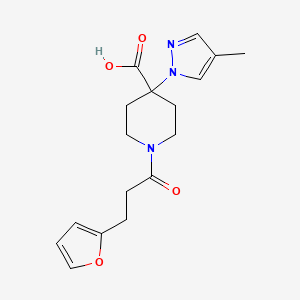 molecular formula C17H21N3O4 B5327613 1-[3-(2-furyl)propanoyl]-4-(4-methyl-1H-pyrazol-1-yl)piperidine-4-carboxylic acid 