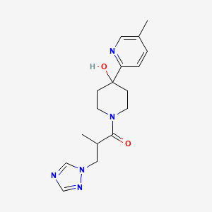 molecular formula C17H23N5O2 B5327982 4-(5-methylpyridin-2-yl)-1-[2-methyl-3-(1H-1,2,4-triazol-1-yl)propanoyl]piperidin-4-ol 