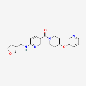 molecular formula C21H26N4O3 B5328145 5-{[4-(pyridin-3-yloxy)piperidin-1-yl]carbonyl}-N-(tetrahydrofuran-3-ylmethyl)pyridin-2-amine 