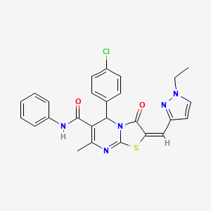 molecular formula C26H22ClN5O2S B5328480 5-(4-CHLOROPHENYL)-2-[(E)-1-(1-ETHYL-1H-PYRAZOL-3-YL)METHYLIDENE]-7-METHYL-3-OXO-N-PHENYL-2,3-DIHYDRO-5H-[1,3]THIAZOLO[3,2-A]PYRIMIDINE-6-CARBOXAMIDE 