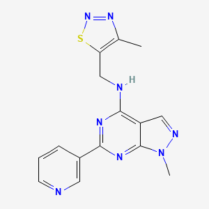 molecular formula C15H14N8S B5329069 1-methyl-N-[(4-methyl-1,2,3-thiadiazol-5-yl)methyl]-6-(3-pyridinyl)-1H-pyrazolo[3,4-d]pyrimidin-4-amine 