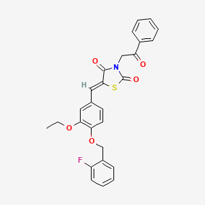 molecular formula C27H22FNO5S B5329099 5-{3-ethoxy-4-[(2-fluorobenzyl)oxy]benzylidene}-3-(2-oxo-2-phenylethyl)-1,3-thiazolidine-2,4-dione 