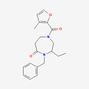 molecular formula C20H24N2O3 B5329122 4-benzyl-3-ethyl-1-(3-methyl-2-furoyl)-1,4-diazepan-5-one 