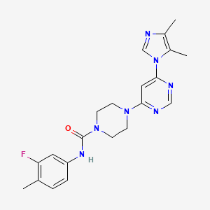 molecular formula C21H24FN7O B5329227 4-[6-(4,5-dimethyl-1H-imidazol-1-yl)-4-pyrimidinyl]-N-(3-fluoro-4-methylphenyl)-1-piperazinecarboxamide 