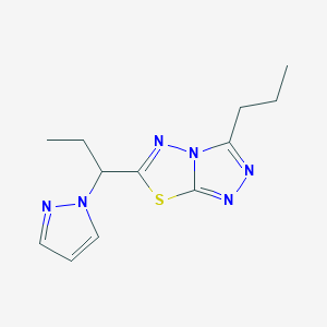 molecular formula C12H16N6S B5329330 3-propyl-6-[1-(1H-pyrazol-1-yl)propyl][1,2,4]triazolo[3,4-b][1,3,4]thiadiazole 