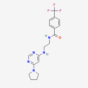 molecular formula C18H20F3N5O B5329403 N-(2-{[6-(1-pyrrolidinyl)-4-pyrimidinyl]amino}ethyl)-4-(trifluoromethyl)benzamide 