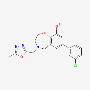 molecular formula C19H18ClN3O3 B5329588 7-(3-chlorophenyl)-4-[(5-methyl-1,3,4-oxadiazol-2-yl)methyl]-2,3,4,5-tetrahydro-1,4-benzoxazepin-9-ol 