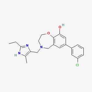 molecular formula C22H24ClN3O2 B5329880 7-(3-chlorophenyl)-4-[(2-ethyl-4-methyl-1H-imidazol-5-yl)methyl]-2,3,4,5-tetrahydro-1,4-benzoxazepin-9-ol 