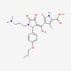 molecular formula C27H35N3O6 B5329990 methyl 4-{[1-[3-(dimethylamino)propyl]-4-hydroxy-5-oxo-2-(4-propoxyphenyl)-2,5-dihydro-1H-pyrrol-3-yl]carbonyl}-3,5-dimethyl-1H-pyrrole-2-carboxylate 