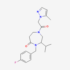 molecular formula C21H27FN4O2 B5330172 4-(4-fluorobenzyl)-3-isopropyl-1-[(5-methyl-1H-pyrazol-1-yl)acetyl]-1,4-diazepan-5-one 