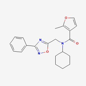 molecular formula C21H23N3O3 B5330177 N-cyclohexyl-2-methyl-N-[(3-phenyl-1,2,4-oxadiazol-5-yl)methyl]-3-furamide 