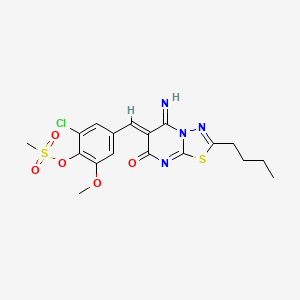 molecular formula C18H19ClN4O5S2 B5330409 4-[(2-butyl-5-imino-7-oxo-5H-[1,3,4]thiadiazolo[3,2-a]pyrimidin-6(7H)-ylidene)methyl]-2-chloro-6-methoxyphenyl methanesulfonate 