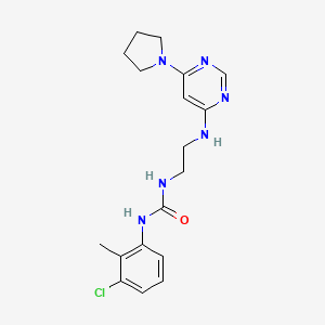 molecular formula C18H23ClN6O B5330422 N-(3-chloro-2-methylphenyl)-N'-(2-{[6-(1-pyrrolidinyl)-4-pyrimidinyl]amino}ethyl)urea 