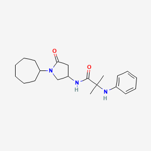 molecular formula C21H31N3O2 B5330425 2-anilino-N-(1-cycloheptyl-5-oxopyrrolidin-3-yl)-2-methylpropanamide 