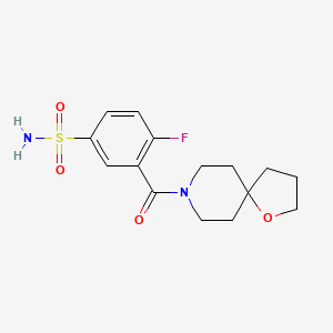 molecular formula C15H19FN2O4S B5330533 4-fluoro-3-(1-oxa-8-azaspiro[4.5]dec-8-ylcarbonyl)benzenesulfonamide 