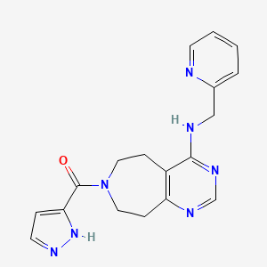molecular formula C18H19N7O B5330657 7-(1H-pyrazol-3-ylcarbonyl)-N-(pyridin-2-ylmethyl)-6,7,8,9-tetrahydro-5H-pyrimido[4,5-d]azepin-4-amine 