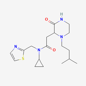 molecular formula C18H28N4O2S B5330788 N-cyclopropyl-2-[1-(3-methylbutyl)-3-oxo-2-piperazinyl]-N-(1,3-thiazol-2-ylmethyl)acetamide 