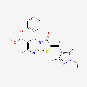 molecular formula C23H24N4O3S B5330810 methyl 2-[(1-ethyl-3,5-dimethyl-1H-pyrazol-4-yl)methylene]-7-methyl-3-oxo-5-phenyl-2,3-dihydro-5H-[1,3]thiazolo[3,2-a]pyrimidine-6-carboxylate 