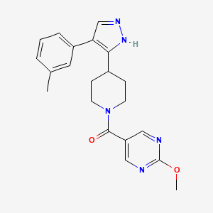 molecular formula C21H23N5O2 B5330997 2-methoxy-5-({4-[4-(3-methylphenyl)-1H-pyrazol-5-yl]piperidin-1-yl}carbonyl)pyrimidine 