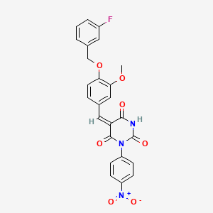 molecular formula C25H18FN3O7 B5331020 5-{4-[(3-fluorobenzyl)oxy]-3-methoxybenzylidene}-1-(4-nitrophenyl)-2,4,6(1H,3H,5H)-pyrimidinetrione 