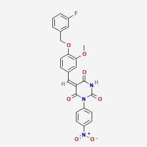 molecular formula C25H18FN3O7 B5331020 (5E)-5-[[4-[(3-fluorophenyl)methoxy]-3-methoxyphenyl]methylidene]-1-(4-nitrophenyl)-1,3-diazinane-2,4,6-trione 