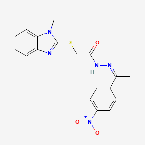 molecular formula C18H17N5O3S B5331101 2-[(1-methyl-1H-benzimidazol-2-yl)thio]-N'-[1-(4-nitrophenyl)ethylidene]acetohydrazide 