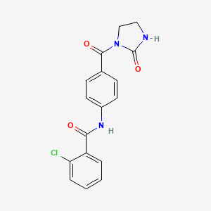 molecular formula C17H14ClN3O3 B5331259 2-chloro-N-{4-[(2-oxo-1-imidazolidinyl)carbonyl]phenyl}benzamide 
