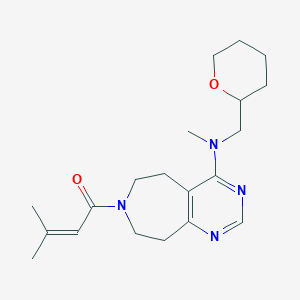 molecular formula C20H30N4O2 B5331317 N-methyl-7-(3-methylbut-2-enoyl)-N-(tetrahydro-2H-pyran-2-ylmethyl)-6,7,8,9-tetrahydro-5H-pyrimido[4,5-d]azepin-4-amine 