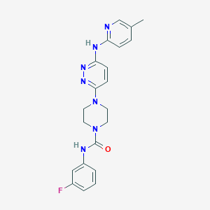 molecular formula C21H22FN7O B5331340 N-(3-fluorophenyl)-4-{6-[(5-methyl-2-pyridinyl)amino]-3-pyridazinyl}-1-piperazinecarboxamide 