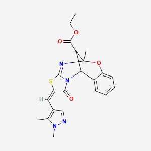 ethyl 13-[(1,5-dimethyl-1H-pyrazol-4-yl)methylene]-9-methyl-14-oxo-8-oxa-12-thia-10,15-diazatetracyclo[7.6.1.0~2,7~.0~11,15~]hexadeca-2,4,6,10-tetraene-16-carboxylate