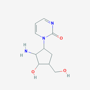 molecular formula C10H15N3O3 B053320 1-(2-Amino-3-hydroxy-4-(hydroxymethyl)cyclopentyl)-2(1H)-pyrimidinone CAS No. 111795-60-9