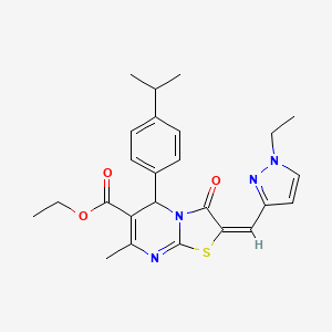 ETHYL 2-[(E)-1-(1-ETHYL-1H-PYRAZOL-3-YL)METHYLIDENE]-5-(4-ISOPROPYLPHENYL)-7-METHYL-3-OXO-2,3-DIHYDRO-5H-[1,3]THIAZOLO[3,2-A]PYRIMIDINE-6-CARBOXYLATE