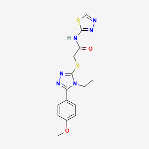 molecular formula C15H16N6O2S2 B5332099 2-{[4-ethyl-5-(4-methoxyphenyl)-4H-1,2,4-triazol-3-yl]thio}-N-1,3,4-thiadiazol-2-ylacetamide 