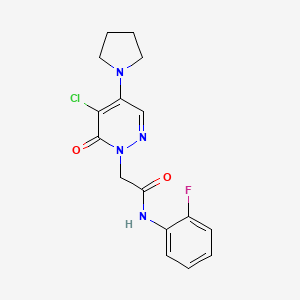 molecular formula C16H16ClFN4O2 B5332107 2-[5-chloro-6-oxo-4-(1-pyrrolidinyl)-1(6H)-pyridazinyl]-N-(2-fluorophenyl)acetamide 