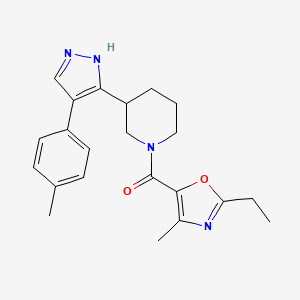 molecular formula C22H26N4O2 B5332655 1-[(2-ethyl-4-methyl-1,3-oxazol-5-yl)carbonyl]-3-[4-(4-methylphenyl)-1H-pyrazol-5-yl]piperidine 