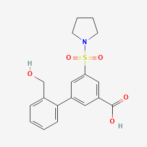 molecular formula C18H19NO5S B5332788 2'-(hydroxymethyl)-5-(pyrrolidin-1-ylsulfonyl)biphenyl-3-carboxylic acid 