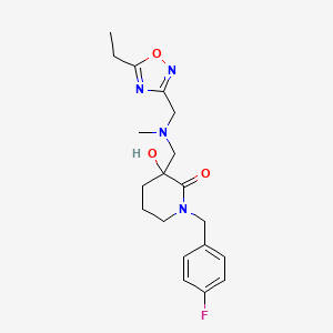 molecular formula C19H25FN4O3 B5332828 3-{[[(5-ethyl-1,2,4-oxadiazol-3-yl)methyl](methyl)amino]methyl}-1-(4-fluorobenzyl)-3-hydroxypiperidin-2-one 